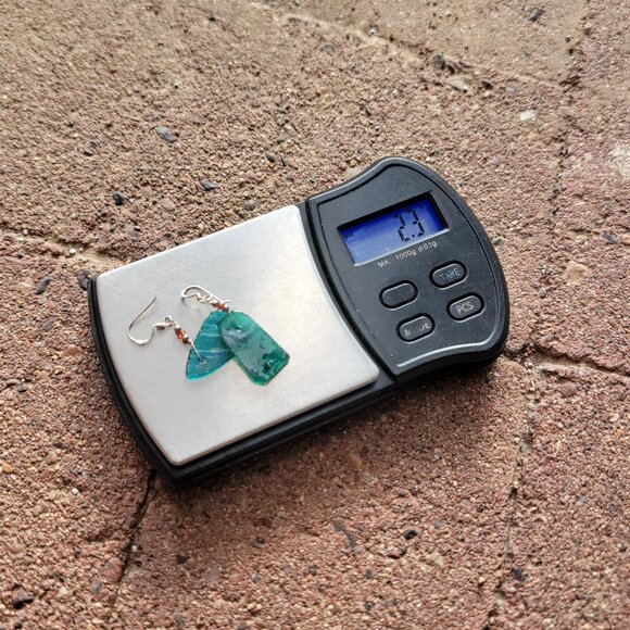 New handmade sterling silver 925 blue green sea glass dangle earrings - Picture 15 of 16